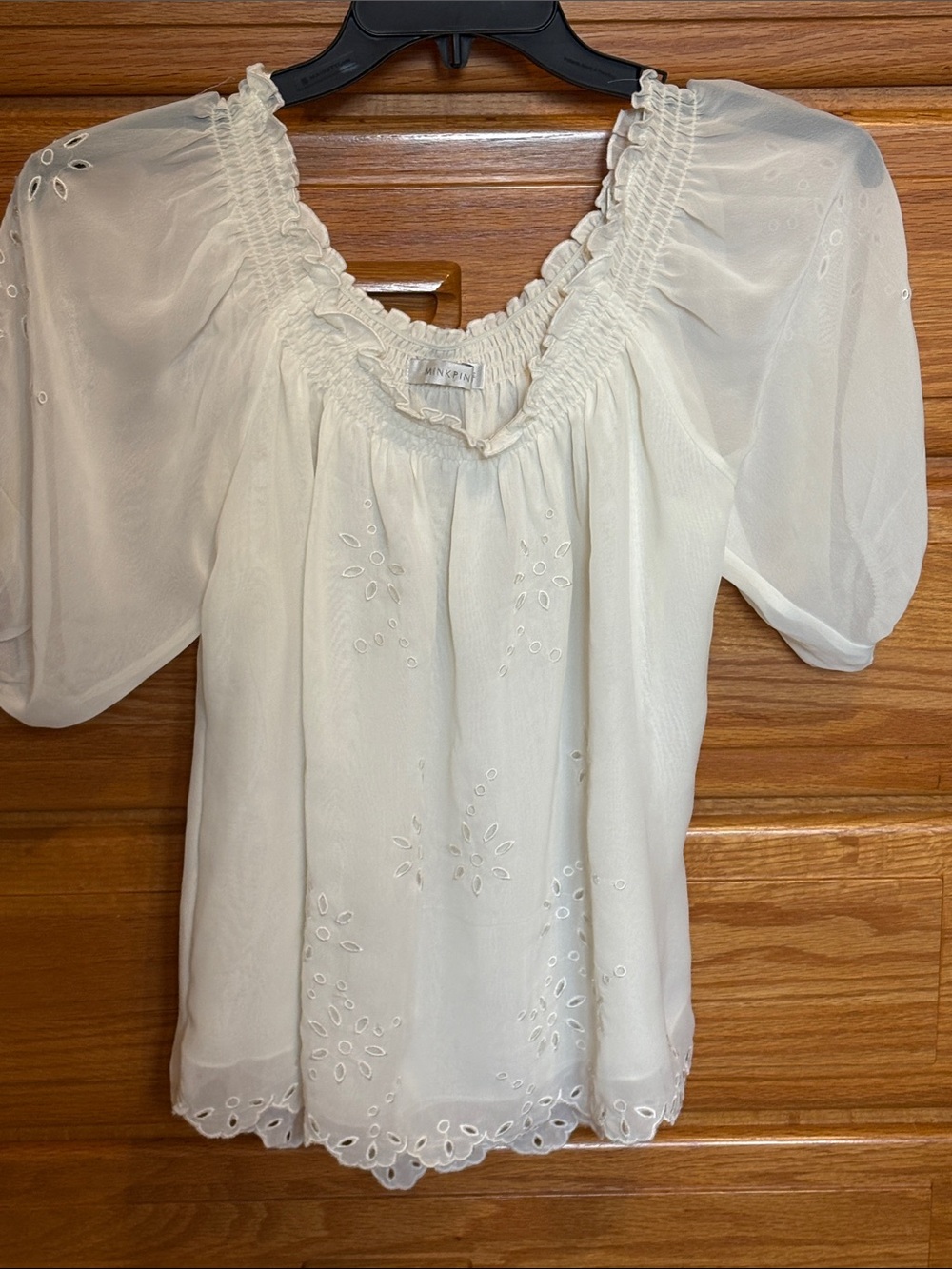 MINKPINK Embroidered Short Sleeve Peasant Blouse Size M